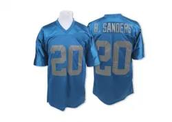 Men's Barry Sanders Detroit Lions No.20 Authentic Mitchell And Ness With 75 Anniversary Patch Throwback Jersey - Blue