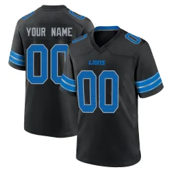 Men's Custom Detroit Lions No.00 Game Alternate 2nd Jersey - Black