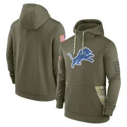 Men's Detroit Lions No. 2022 Salute to Service Therma Performance Pullover Hoodie - Olive