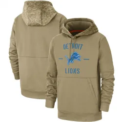 Men's Detroit Lions No. Tan 2019 Salute to Service Sideline Therma Pullover Hoodie