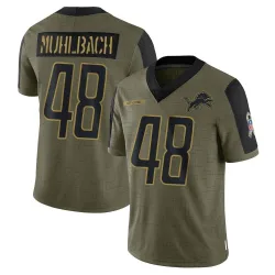 Men's Don Muhlbach Detroit Lions No.48 Limited 2021 Salute To Service Jersey - Olive
