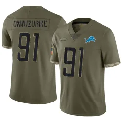 Men's Levi Onwuzurike Detroit Lions No.91 Limited 2022 Salute To Service Jersey - Olive