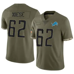 Men's Michael Niese Detroit Lions No.62 Limited 2022 Salute To Service Jersey - Olive