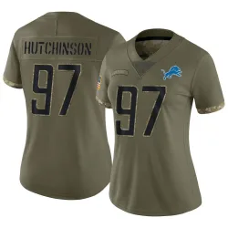 Women's Aidan Hutchinson Detroit Lions No.97 Limited 2022 Salute To Service Jersey - Olive