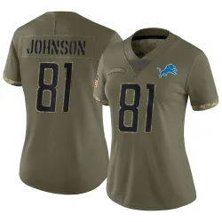 Women's Calvin Johnson Detroit Lions No.81 Limited 2022 Salute To Service Jersey - Olive