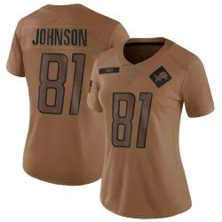 Women's Calvin Johnson Detroit Lions No.81 Limited 2023 Salute To Service Jersey - Brown