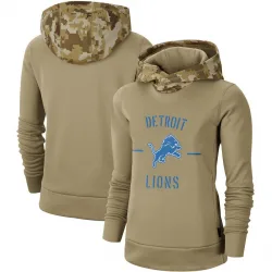 Women's Detroit Lions No. Khaki 2019 Salute to Service Therma Pullover Hoodie