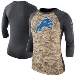 Women's Detroit Lions No. Legend Salute to Service 2017 Three-Quarter Raglan Sleeve T-Shirt - Camo/Charcoal