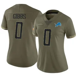 Women's Jahmyr Gibbs Detroit Lions No.0 Limited 2022 Salute To Service Jersey - Olive