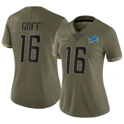 Women's Jared Goff Detroit Lions No.16 Limited 2022 Salute To Service Jersey - Olive