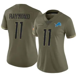 Women's Kalif Raymond Detroit Lions No.11 Limited 2022 Salute To Service Jersey - Olive