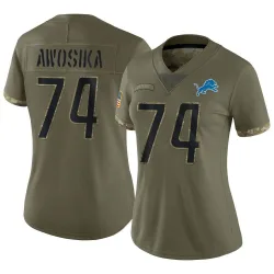 Women's Kayode Awosika Detroit Lions No.74 Limited 2022 Salute To Service Jersey - Olive