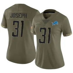 Women's Kerby Joseph Detroit Lions No.31 Limited 2022 Salute To Service Jersey - Olive