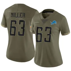 Women's Mason Miller Detroit Lions No.63 Limited 2022 Salute To Service Jersey - Olive