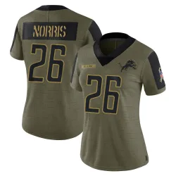 Women's Morice Norris Detroit Lions No.26 Limited 2021 Salute To Service Jersey - Olive