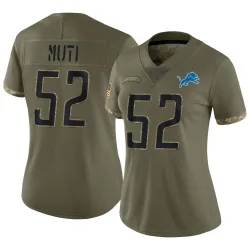 Women's Netane Muti Detroit Lions No.52 Limited 2022 Salute To Service Jersey - Olive