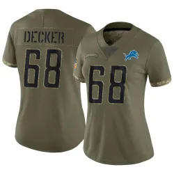 Women's Taylor Decker Detroit Lions No.68 Limited 2022 Salute To Service Jersey - Olive