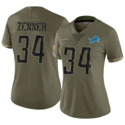 Women's Zach Zenner Detroit Lions No.34 Limited 2022 Salute To Service Jersey - Olive