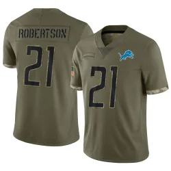 Youth Amik Robertson Detroit Lions No.21 Limited 2022 Salute To Service Jersey - Olive
