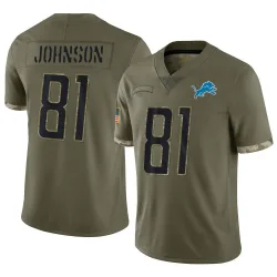 Youth Calvin Johnson Detroit Lions No.81 Limited 2022 Salute To Service Jersey - Olive