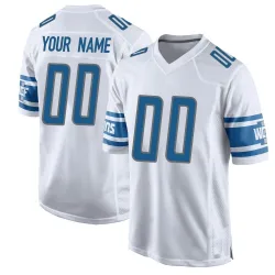 Youth Custom Detroit Lions No.00 Game Jersey - White