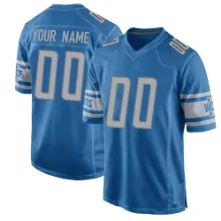 Youth Custom Detroit Lions No.00 Game Team Color Jersey - Blue