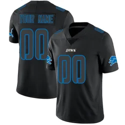 Youth Custom Detroit Lions No.00 Limited Jersey - Black Impact