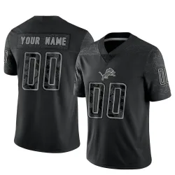 Youth Custom Detroit Lions No.00 Limited Reflective Jersey - Black