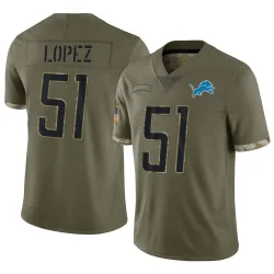 Youth Roy Lopez Detroit Lions No.51 Limited 2022 Salute To Service Jersey - Olive