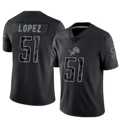 Youth Roy Lopez Detroit Lions No.51 Limited Reflective Jersey - Black